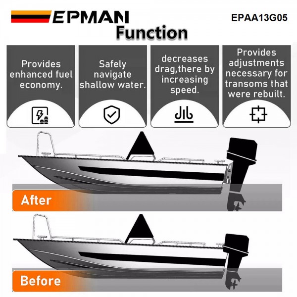 EPMAN 4" Adjustable Set Back Jack Plate Outboard Motor Jack For Boat Steering System Aluminum EPAA13G05