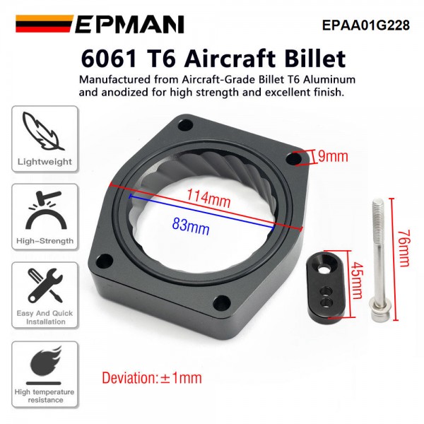 EPMAN Throttle Body Spacer Kit Aluminum For Chevy Silverado Sierra 1500 4.8/5.3/6.0/6.2L V8 Engine 2007-2012 Intake Manifold EPAA01G228