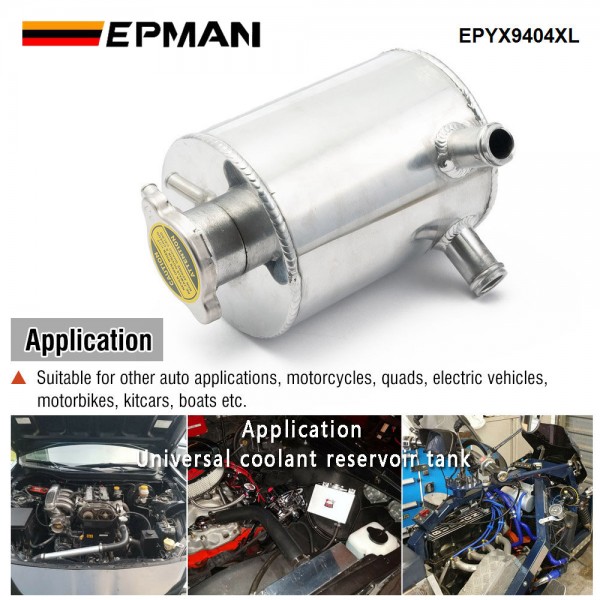 EPMAN Universal Aluminum Radiator Coolant Reservoir Expansion Overflow Header Water Tank Bottle With Cap EPYX9404XL