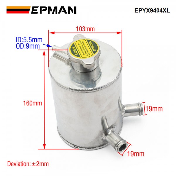 EPMAN Universal Aluminum Radiator Coolant Reservoir Expansion Overflow Header Water Tank Bottle With Cap EPYX9404XL