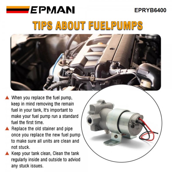 EPMAN 110 GPH Electric Fuel Pump With Regulator Street Strip Carbureted Applications 14 PSI Universal Fits 3/8" NPT Ports EPRYB6400AD