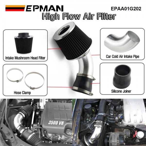 EPMAN Cold Air Intake Pipe, 76mm 3 Inch Universal Car Cold Air Intake Turbo Filter Aluminum Induction Flow Hose Pipe Kit EPAA01G202