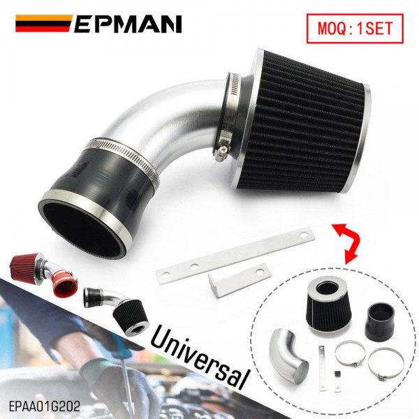 EPMAN Cold Air Intake Pipe, 76mm 3 Inch Universal Car Cold Air Intake Turbo Filter Aluminum Induction Flow Hose Pipe Kit EPAA01G202