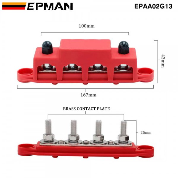 EPMAN 2PCS/SET 4 Stud Bus BAR Power Distribution Block For Marine Battery Terminals 12V Power and Ground Distribution Blocks Terminal Block for Battery Terminals BusBar EPAA02G13