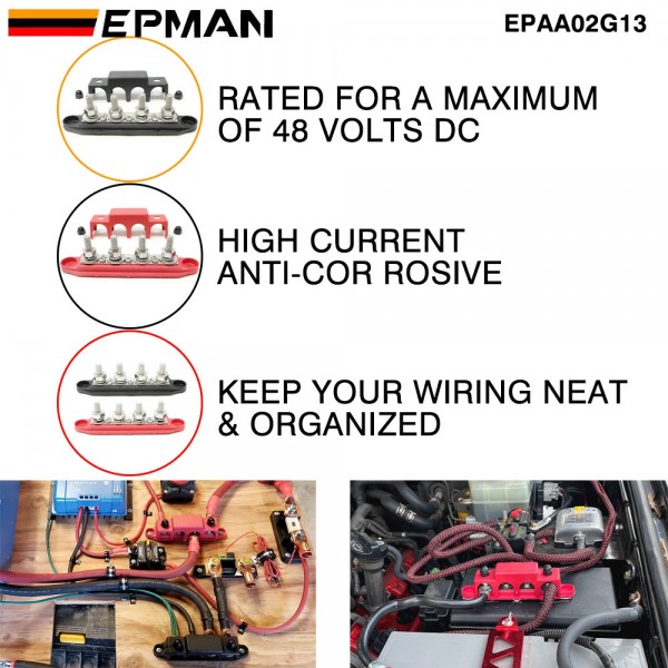 EPMAN 2PCS/SET 4 Stud Bus BAR Power Distribution Block For Marine Battery Terminals 12V Power and Ground Distribution Blocks Terminal Block for Battery Terminals BusBar EPAA02G13