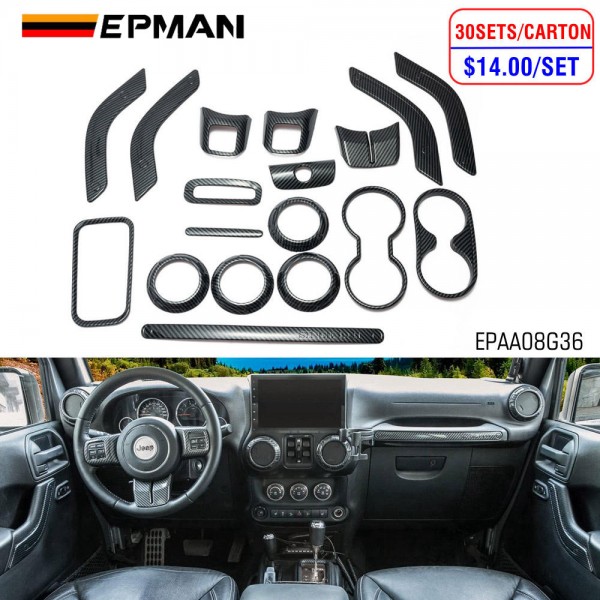 EPMAN 30SETS/CARTON 18 PCS Full Set Interior Decoration Trim Kit,Interior Door Handle Cover Trim,Copilot Handle Cover Trim,Air Conditioning Vent Cover Trim For Jeep Wrangler JK JKU 2011-2018 EPAA08G36-30T