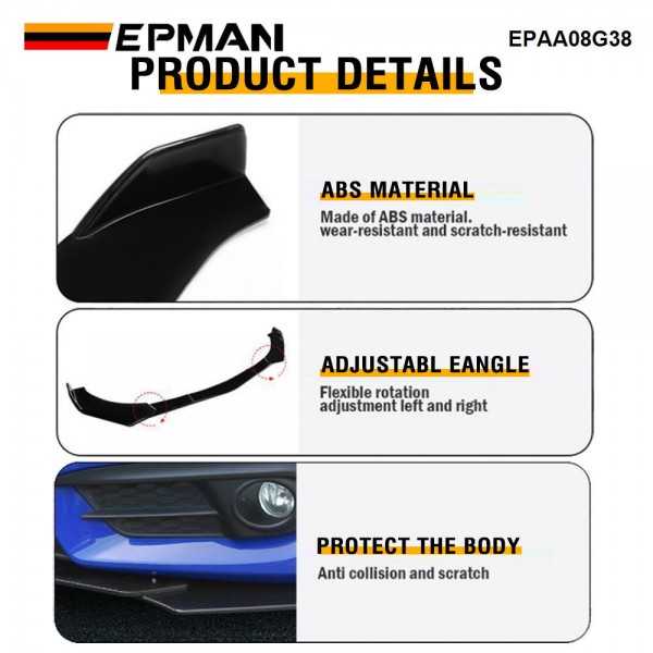 EPMAN 10SETS/CARTON 5PCS Car Universal Front Shovel Duck Lip Bumper Windproof Spoiler Accessories For Audi For Honda For VW EPAA08G38-10T