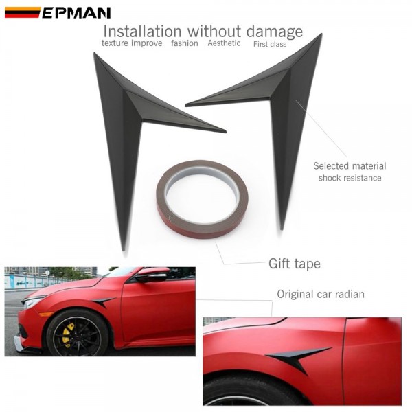 EPMAN 50SETS/CARTON 2PCS/Set Universal Fit Front Bumper Lip Diffuser/Canard/Splitter Fins Body Spoiler Canards Valence Chin EPPD004-50T