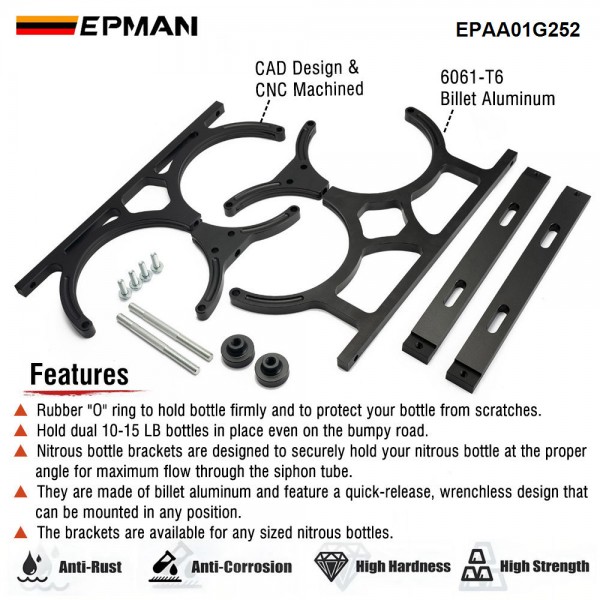 EPMAN Nitrous Oxide Bottle Mount Brackets For Dual Bottles Up To 7 in. Diameter EPAA01G252