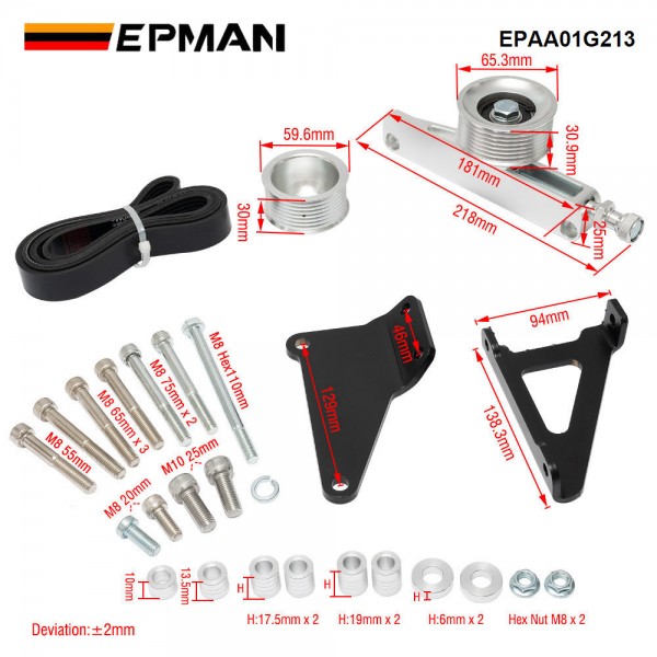 EPMAN K Series A/C & P/S Eliminator Kit With Belt Replacement Pulley Kit For Honda For Acura K20 K24 KSwap RSX EPAA01G213