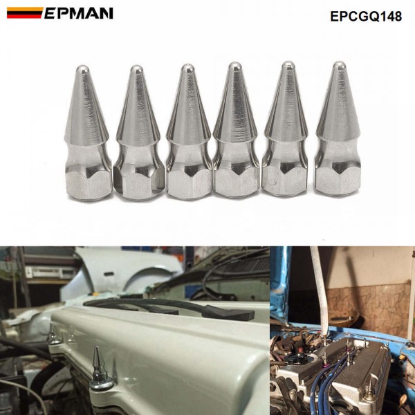 EPMAN 6PCS/Pack Billet M6*1.0 Chrome Spikes Engine Bay Dress Up Washer Bolt Kit For Honda Civic Integra RSX Engine Valve Cover EPCGQ148