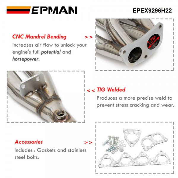 EPMAN For Honda Prelude H22 H-Series 92-96 Swap 4-2-1Tri-Y Exhaust Header + Flex Piping EPEX9296H22