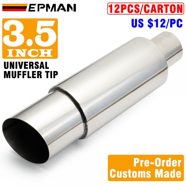 EPMAN 12PCS/Carton Universal 3.5" Exhaust Muffler Silencer Tip Chrome Stainless Steel 89mm Exhaust Pipe Inlet 2" 2.25" 2.5" 2.75" (Pre-Order Customization)