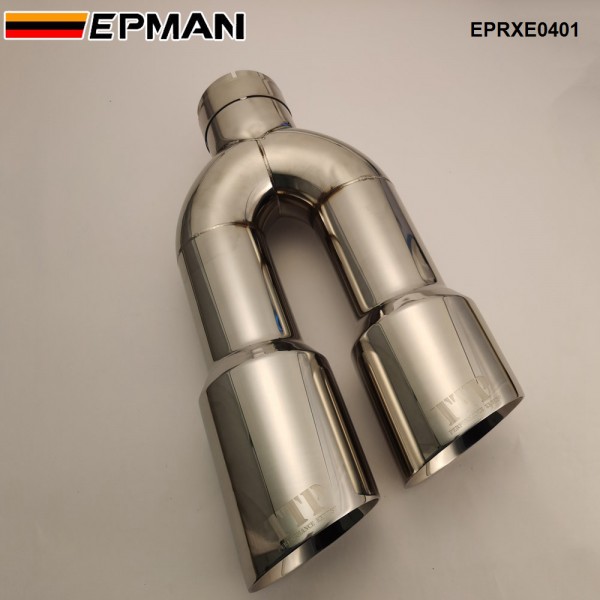 EPMAN Universal Auto Performance Exhaust Pipe Long Double Beveled Stainless Steel Exhaust Silencer Muffler Cutter for X1 E90 E91 E92 E93