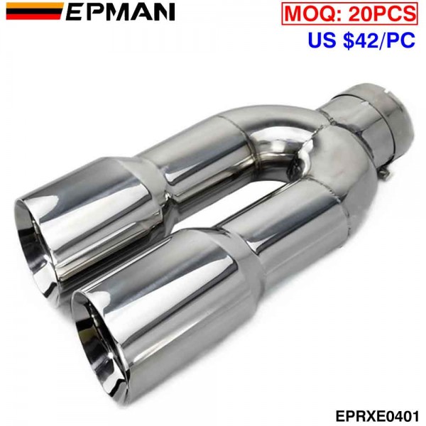 EPMAN Universal Auto Performance Exhaust Pipe Long Double Beveled Stainless Steel Exhaust Silencer Muffler Cutter for X1 E90 E91 E92 E93