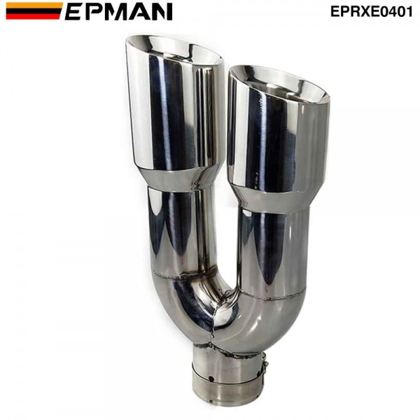 EPMAN Universal Auto Performance Exhaust Pipe Long Double Beveled Stainless Steel Exhaust Silencer Muffler Cutter for X1 E90 E91 E92 E93