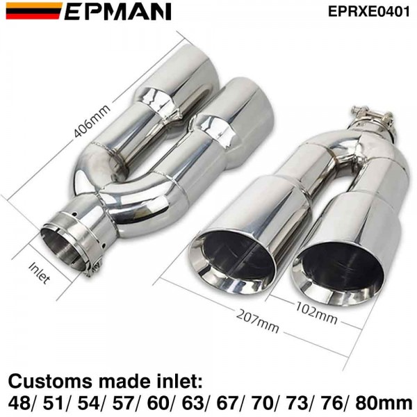 EPMAN Universal Auto Performance Exhaust Pipe Long Double Beveled Stainless Steel Exhaust Silencer Muffler Cutter for X1 E90 E91 E92 E93