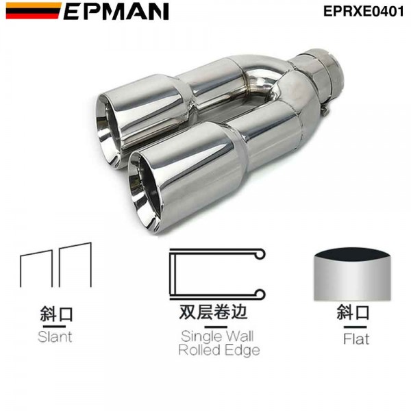 EPMAN Universal Auto Performance Exhaust Pipe Long Double Beveled Stainless Steel Exhaust Silencer Muffler Cutter for X1 E90 E91 E92 E93