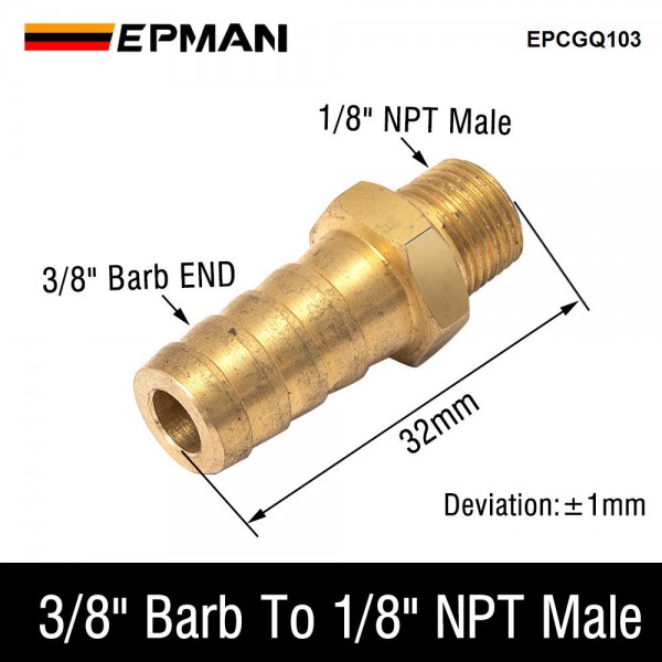 EPMAN Straight 3/8 ID Hose Barb 1/8 Male NPT Brass Fitting Adapters For Vacuum Line, Fuel Pump, Oil Cooler EPCGQ103