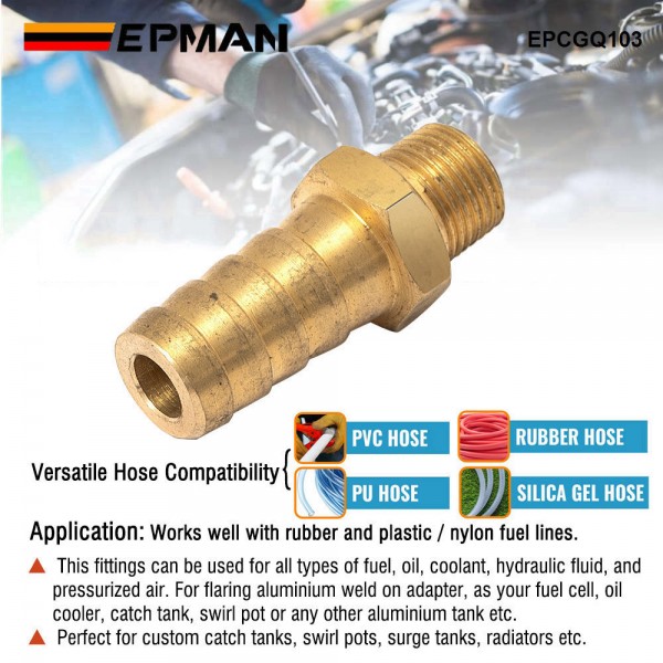 EPMAN Straight 3/8 ID Hose Barb 1/8 Male NPT Brass Fitting Adapters For Vacuum Line, Fuel Pump, Oil Cooler EPCGQ103