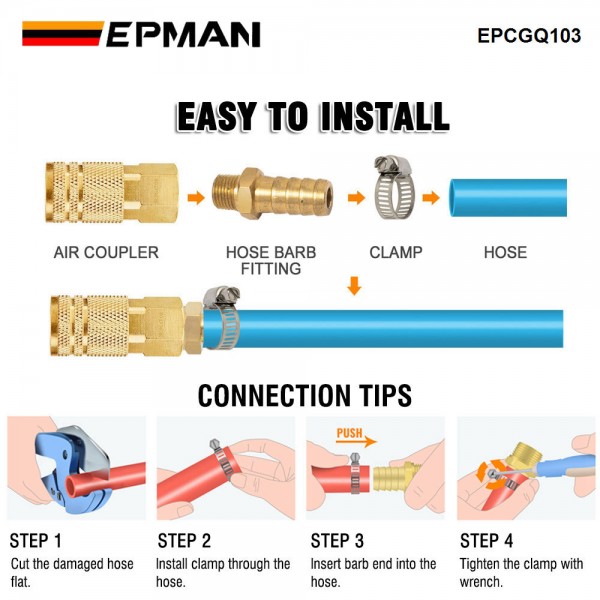 EPMAN Straight 3/8 ID Hose Barb 1/8 Male NPT Brass Fitting Adapters For Vacuum Line, Fuel Pump, Oil Cooler EPCGQ103