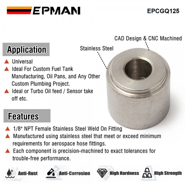 EPMAN 1/8" NPT Female Coupling Bung Stainless Steel Weld On Fitting For Turbo Oil Feed / Sensor Round EPCGQ125