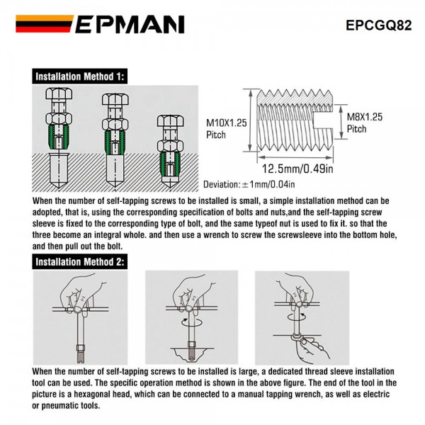 EPMAN Fitting Reducer Metric M10X1.25 Male to M8X1.25 Female Stainless Steel 304 Thread Adapter Bushing EPCGQ82