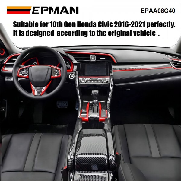 EPMAN 10SETS/CARTON 11PCS For Honda Civic Seden 2016 2017 2018 2019 2020 Carbon Fiber Car Console Center Dashboard Cover Trim Decorative Stickers EPAA08G40-10T