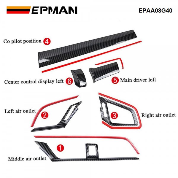 EPMAN 10SETS/CARTON 11PCS For Honda Civic Seden 2016 2017 2018 2019 2020 Carbon Fiber Car Console Center Dashboard Cover Trim Decorative Stickers EPAA08G40-10T