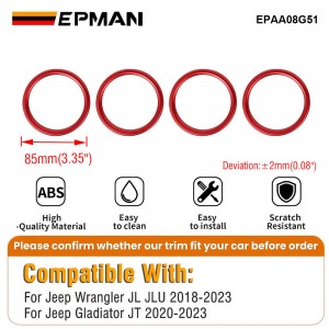 EPMAN 100SETS/CARTON 4PCS/SET ABS AC Vent Rings Center Console Dashboard Air Conditioning Outlet Cover Interior Trim Kit For 2018-2023 Jeep Wrangler JL JLU & Gladiator JT EPAA08G51-100T