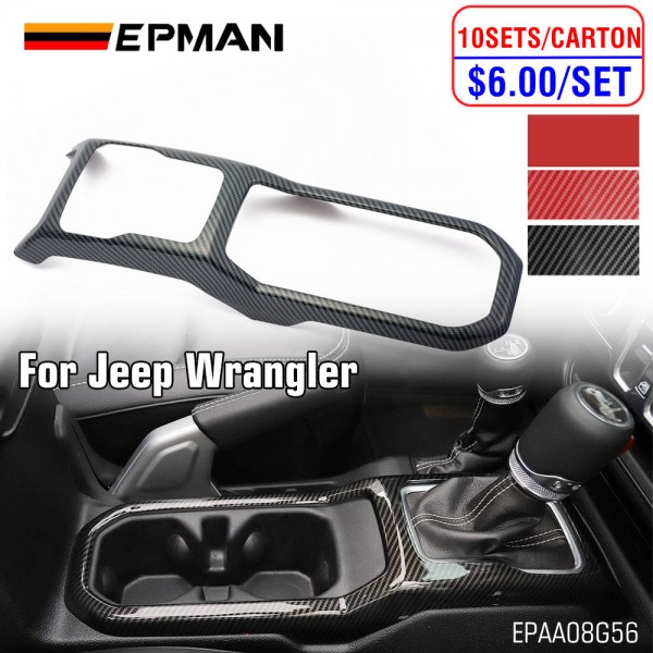 EPMAN 10SETS/CARTON Car Styling Gear Shift Panel Frame Cover Trim Decoration Red/Carbon Fiber Style For Jeep Wrangler JL 2018-2024 EPAA08G56-10T