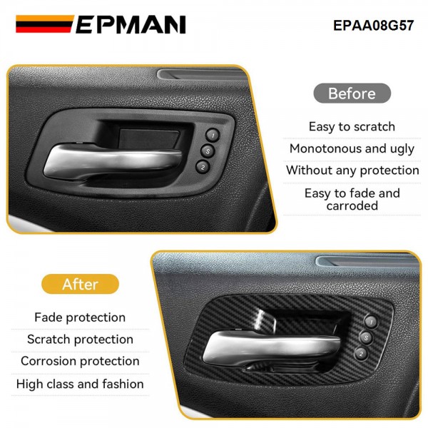 EPMAN 30SETS/CARTON 5PCS/SET Carbon Fiber Inner Door Handle Bowl Cover Trim For Dodge Charger 2011-2023/ Chrysler 300 2015-2023 EPAA08G57-30T