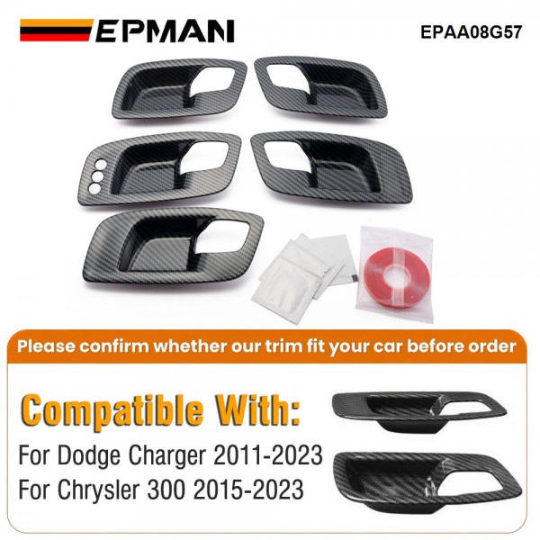 EPMAN 30SETS/CARTON 5PCS/SET Carbon Fiber Inner Door Handle Bowl Cover Trim For Dodge Charger 2011-2023/ Chrysler 300 2015-2023 EPAA08G57-30T