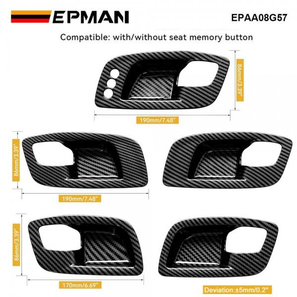 EPMAN 30SETS/CARTON 5PCS/SET Carbon Fiber Inner Door Handle Bowl Cover Trim For Dodge Charger 2011-2023/ Chrysler 300 2015-2023 EPAA08G57-30T