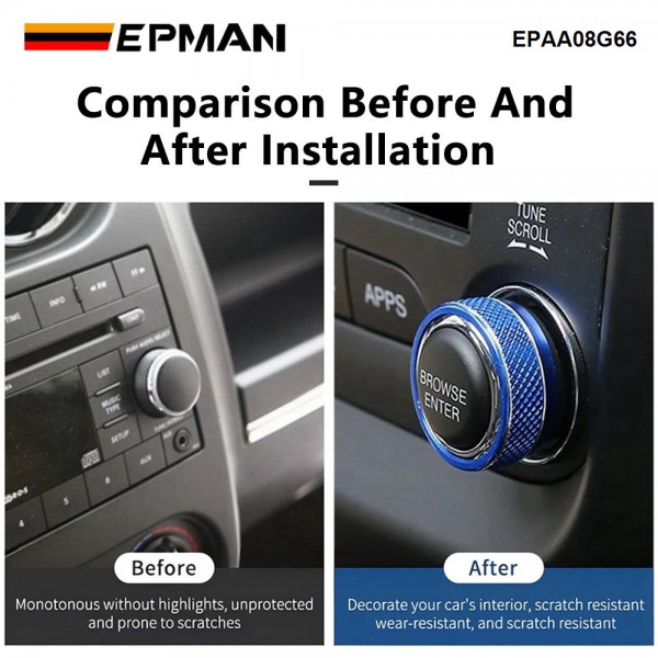 EPMAN 100SETS/CARTON 2PCS/SET Car Interior Audio Sound CD Volume Tune Adjust Knob Switch Button Decoration Cover Ring For Jeep Wrangler/Liberty/Patriot/Compass Accessories EPAA08G66-100T