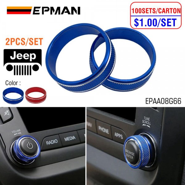 EPMAN 100SETS/CARTON 2PCS/SET Car Interior Audio Sound CD Volume Tune Adjust Knob Switch Button Decoration Cover Ring For Jeep Wrangler/Liberty/Patriot/Compass Accessories EPAA08G66-100T