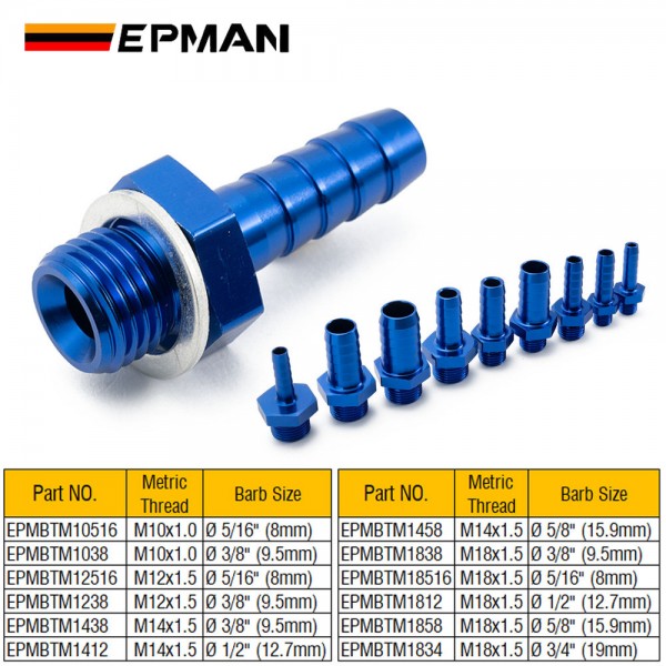 EPMAN 10PCS M10x1.0 M12x1.5 M14x1.5 M18x1.5 To 5/16" 3/8" 1/2" 5/8" 3/4" Metric To Barb Push On Hose Fitting Adapter