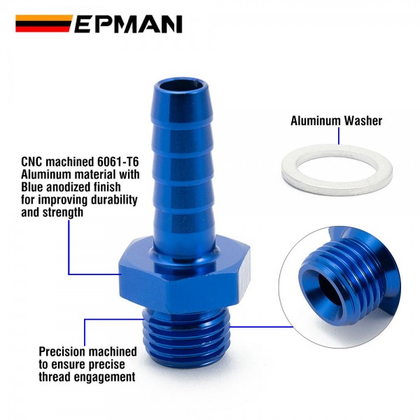 EPMAN 10PCS M10x1.0 M12x1.5 M14x1.5 M18x1.5 To 5/16" 3/8" 1/2" 5/8" 3/4" Metric To Barb Push On Hose Fitting Adapter