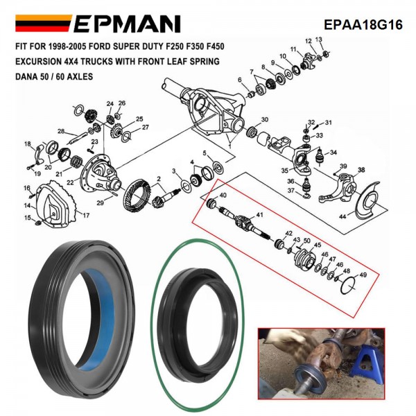 EPMAN Front Axle Vaccum Knuckle & Tube Seal Kit For Ford Super Duty Excursion F250 F350 F450 F550 Dana 50 60 1998-2004, Replace OEM Part # 50491, 50381, 41784-2 EPAA18G16